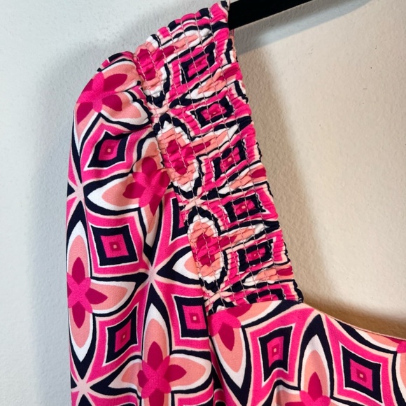 Eliza J Womens Geometric Print Mini Shift Dress Pink Retro Lined Zip NEW Size 14 - Picture 6 of 16